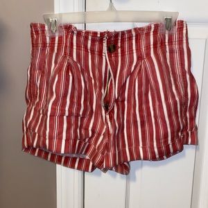 Red and white striped mom shorts